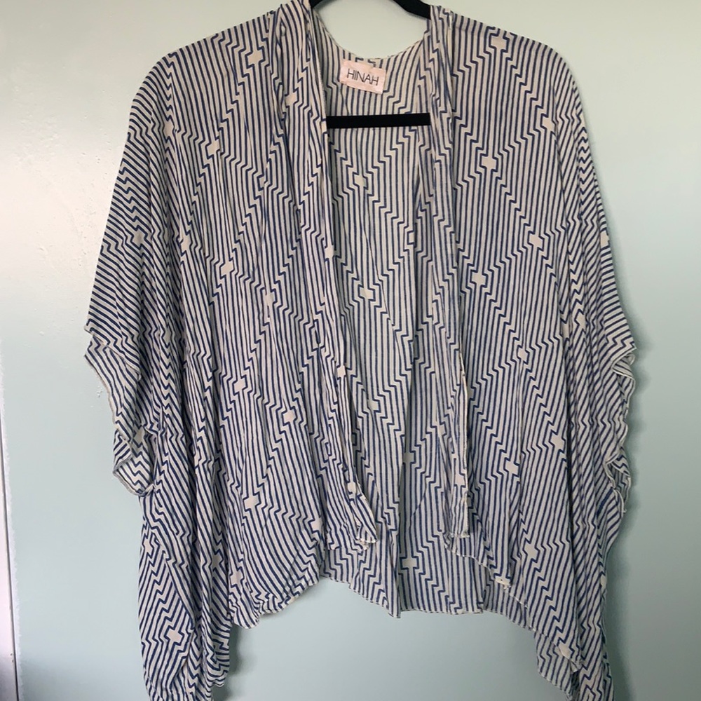 Blue and white beach cover up top (One size fits all)